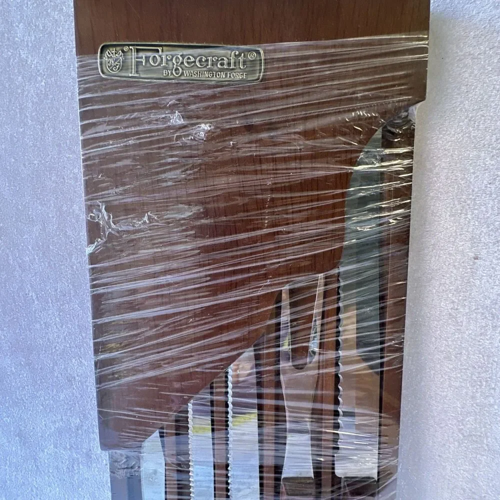 FORGECRAFT HangingWood KnifeDisplay Holder With Set Of Knifes & Large Meat Fork